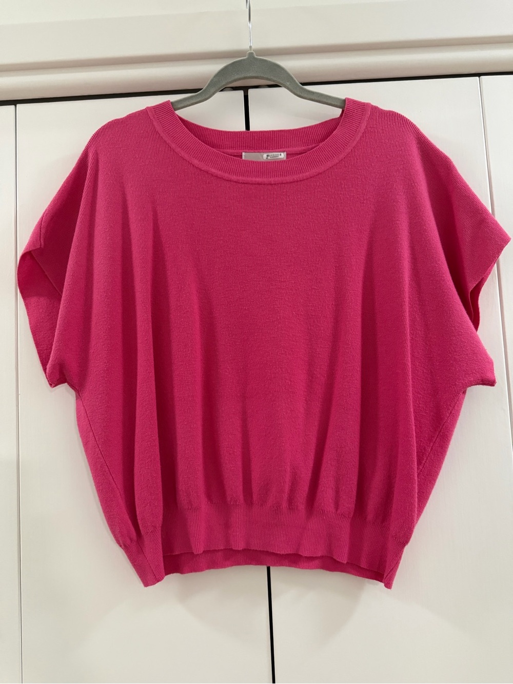 Zenana Hot Pink Fuchsia Dolman Short Sleeve Knit Sweater Top L